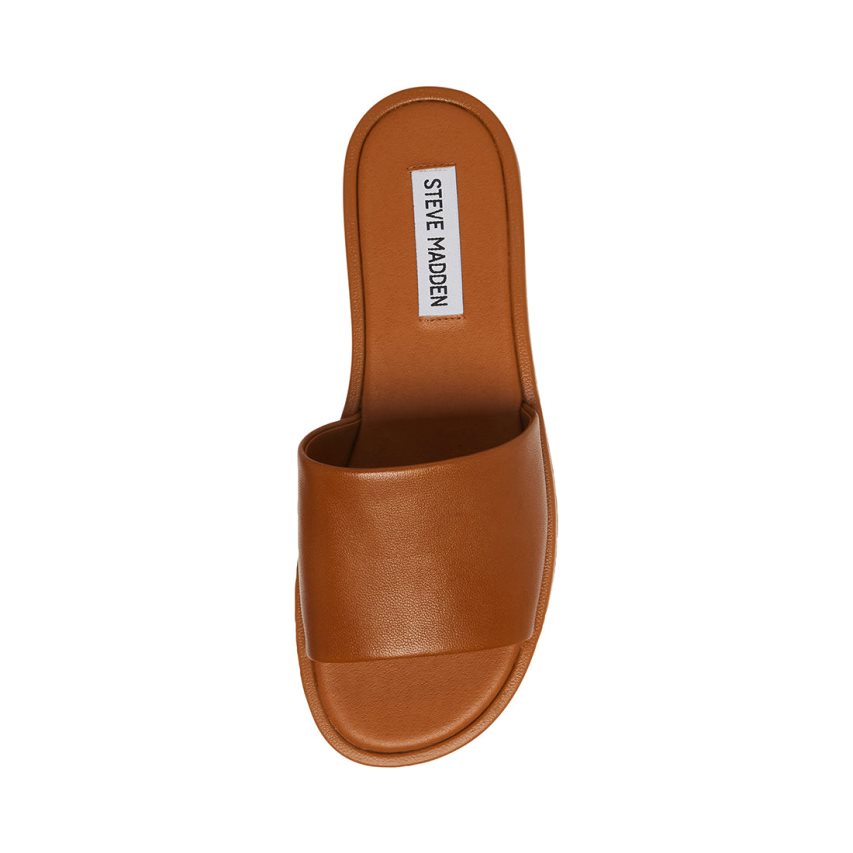 Sandalias de Diapositivas Steve Madden Kaya Cuero Mujer Marrones | ES YVS064